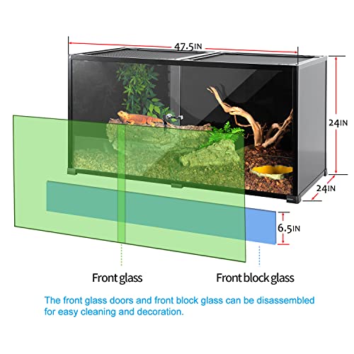 REPTIZOO Large 120 Gallon Reptile Terrarium, Reptile Tank 48" x 24" x 24" Black-Tinted Eco-Terrarium - size: 48"W X 24"D X 24"H (120Gallon)