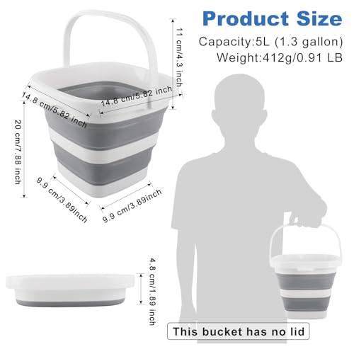 Car Wash Bucket 5L, Collapsible Bucket for Cleaning Supplies, Folding Mop Buckets Water Storage Containers for Camping Gardening Finishing Beach Outdoor RV Sink Wash Basin Ice Tub Swamp Emergency Prep - size: 5L