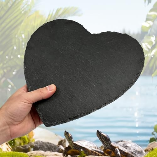 Reptile Basking Platform, 8" x 7.8" Tortoise Habitat Accessories Rock Plate, Heart Shape Natural Rock Reptile Food Dish, Habitat Decor for Turtle Bearded Creature Chameleon Frog Gecko Hermit Crab