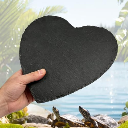 Reptile Basking Platform, 8" x 7.8" Tortoise Habitat Accessories Rock Plate, Heart Shape Natural Rock Reptile Food Dish, Habitat Decor for Turtle Bearded Creature Chameleon Frog Gecko Hermit Crab