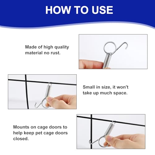20Pcs Spring Door Latch for Rabbit Cages,Cages Door Metal Finger Spring Latch Hook, Multi Functional Pet Cages Door Spring Latch for Fixing Pet,Bunnies, Rodents, Hamsters,Squirrels Cages Hook