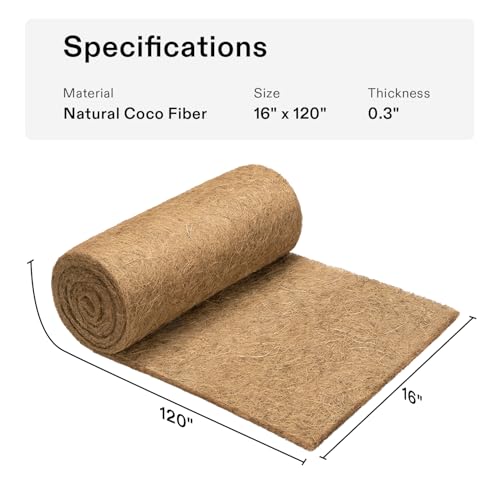 VIVOSUN Coco Coir Liner 16 x 120 in, 100% Natural Coconut Fiber Mat | Thickened Coco Liner Roll for Planters, Hanging Baskets, Garden Decoration, DIY Crafts, Pet Pads & Reptile Carpet - size: 16"W x 120"L