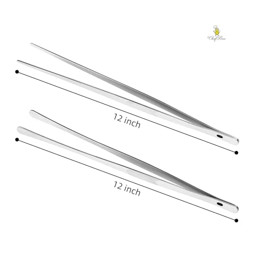 2PCS 12" Stainless Steel Kitchen Tongs Tweezers with Serrated Tips | Precision Grip, Chef Grade, Sturdy Kitchen Utensils, For Serving Food Pasta Salad, Suitable for Grill BBQ Culinary Use