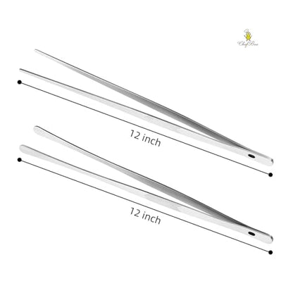 2PCS 12" Stainless Steel Kitchen Tongs Tweezers with Serrated Tips | Precision Grip, Chef Grade, Sturdy Kitchen Utensils, For Serving Food Pasta Salad, Suitable for Grill BBQ Culinary Use