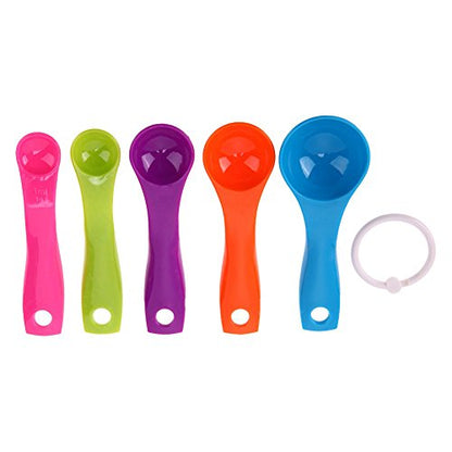 5 in 1 Colorful Plastic Tea Flour Coffee Measuring Spoons Set Kitchen Cooking Baking Tools (Random Color) - color: Colorful
