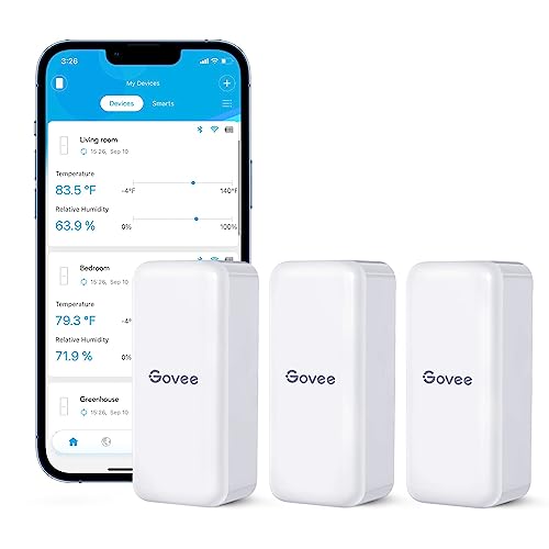 Govee Hygrometer Thermometer 3 Pack H5100, Mini Bluetooth Humidity Sensor | Temperature sensor with APP notification alert, export 2-yr data, 230 feet connecting range for home/greenhouse - style: 3 Sensors