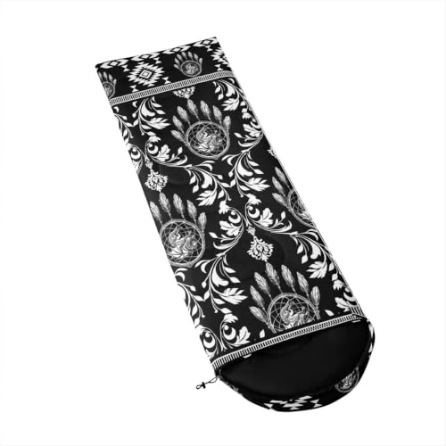Erosebridal Longhorn Cow Skull Gothic Witchy Damask Sleeping Bag for Kids Camping Blanket for Hiking Travel Hunting Sleep Bag - color: Black and White Dragon Dream Catchers
