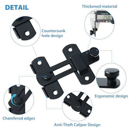 Alise 4 inch Black SUS304 Stainless Steel Gate Latches for Barn Door | Heavy Duty Gate Hardware ,Security Flip Latch,Anti-theft Latch,Safety Door Lock for Barn Wood Fence Sliding French Door