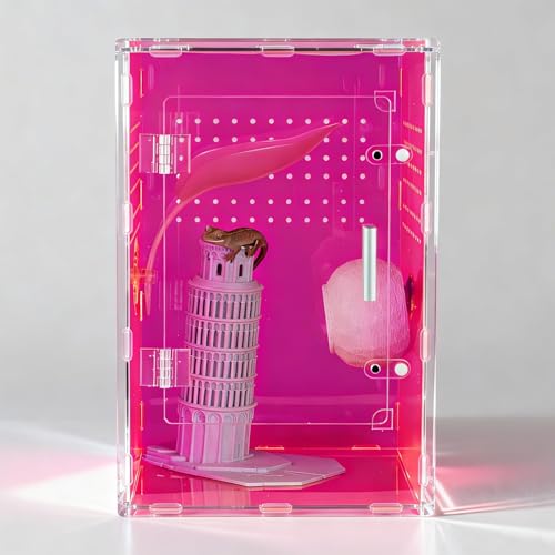 8x8x12 Pink Acrylic Terrarium Vertical for Spider Reptile | Vertical pink acrylic terrarium 8x8x12, waterproof sealed body, secure anti-escape, suits Reptile spider small lizard - color: Pink