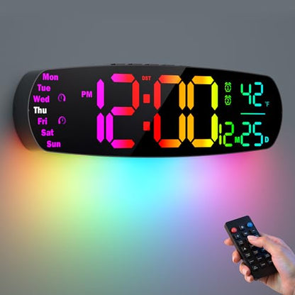 Large Digital Wall Clock for Classroom, 14.4 inch Large Display | Auto Dimming, Temperature and Date, Remote Control, Night Light, DST, Alarm, Wallclockfor Gym/Bedroom/Living/Seniors - color: Vibrant
