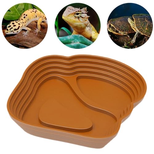 Reptile Bathing Pool Reptile Feeding Water Bowl Turtle Water Bowl Reptile Feeding Dish for Bearded Dragons Pet Supplies Bath, Small, Brown - color: Small, size: Brown