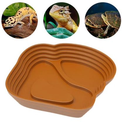 Reptile Bathing Pool Reptile Feeding Water Bowl Turtle Water Bowl Reptile Feeding Dish for Bearded Dragons Pet Supplies Bath, Small, Brown - color: Small, size: Brown