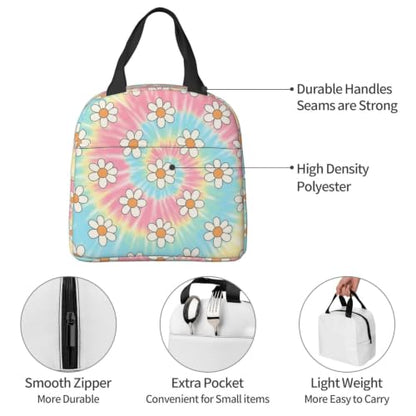 Adult Tie Dye Print Insulated Lunch Box Cooler | Tie Dye Daisy Print, Waterproof Nylon Thermal Tote, Lightweight Portable Cooler for Daily Commute - color: Pattern (699)