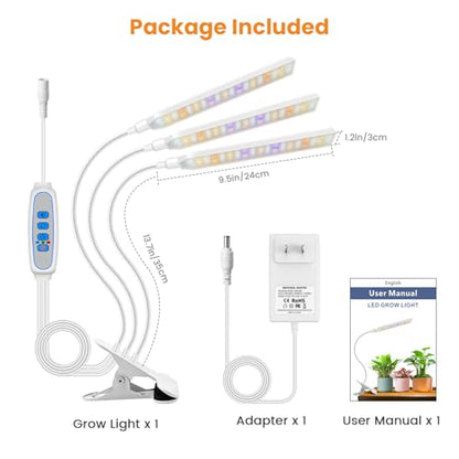 Kullsinss Clip-on Plant Lights for Indoor Growing, 171 LEDs 24W Grow Light | White 3-Gooseneck Plant Lamp for Seedlings, Full Spectrum Grow Lamp with Red Blue Yellow White LEDs, Timer & Dimmable - size: 3 Heads--White