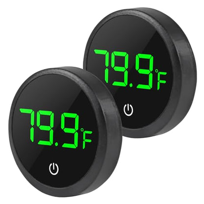 2Pcs Digital Aquarium Thermometer Fish Tank Digital LED Display Thermometer Fahrenheit Aquarium Temperature Sensor with LED Touch Screen for Aquarium Glass Containers Plant Reptile Turtle Tank-Black - color: 2pcs round-black