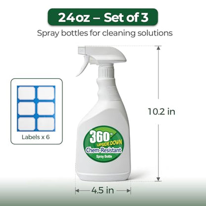 T4U Spray Bottles for Cleaning 24 oz 3 Pack, Heavy Duty Sprayers | Chemical-resistant empty bottles with mist or stream nozzle for plants, household cleaning, auto care and garden use - size: 24 OZ, 3 Pack