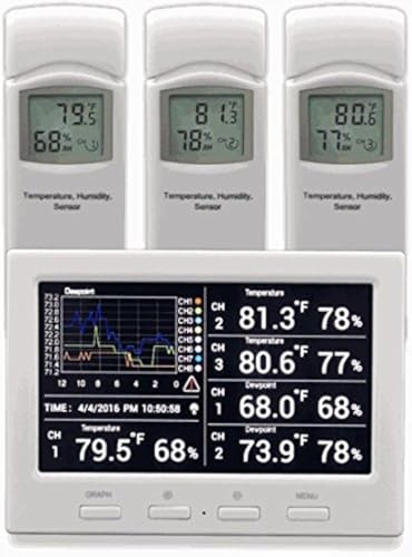Ambient Weather WS-3000-X3 Thermo-Hygrometer Monitor w/ 3 Remote Sensors | Logging, Graphing, Alarming, Radio Controlled Clock - size: 1 Console / 3 Sensors