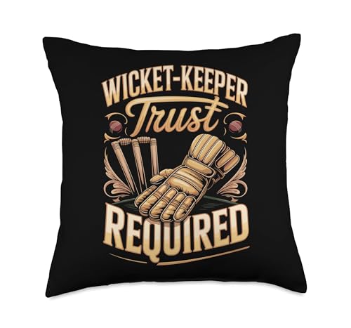 Wicket Keeper Trust Required Cricket Throw Pillow - size: 18x18