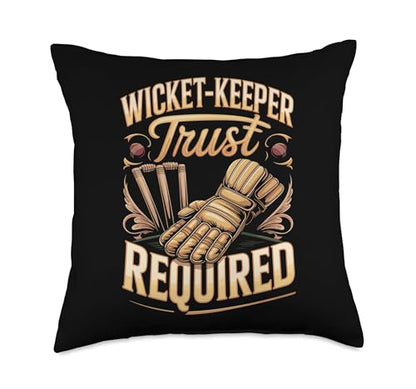 Wicket Keeper Trust Required Cricket Throw Pillow - size: 18x18