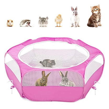 Pawaboo Small Animal Playpen with Zippered Cover, Rose Red | Portable pop-up pet tent for supervised rabbits, guinea pigs, chicks and kittens; water-resistant bottom and 3 metal rods - color: Rose Red