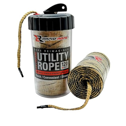 Rapid Rope Canister, 120ft Tan Tactical Paracord, 1100lb Test, USA Made | Heavy Duty Poly Rope Test Cord, Non-Tangle Dispenser Included, For Hiking, Camping, Survival, Utility, Stocking Stuffer, Gift - size: 120ft, style: Tan