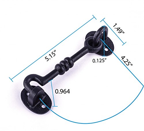 Renovators Supply Manufacturing Door Latch Lock 5 in. Wrought Iron Hook and Eye Latch for Door with Mounting Hardware - size: 5 Inch