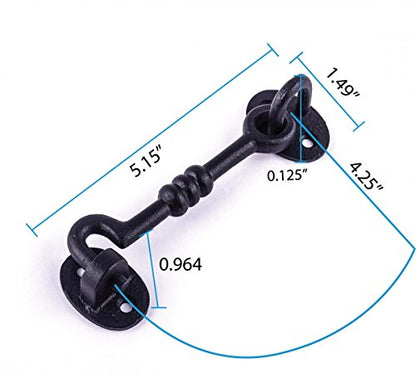 Renovators Supply Manufacturing Door Latch Lock 5 in. Wrought Iron Hook and Eye Latch for Door with Mounting Hardware - size: 5 Inch