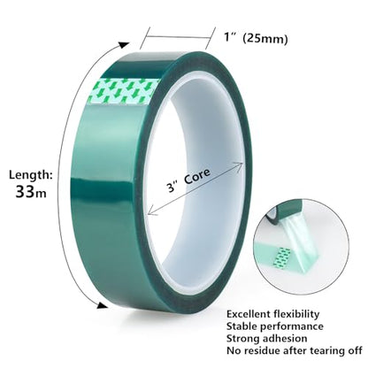 BOMEI PACK High Temp Tape Powder Coating, High Temperature Masking Tape 3 Rolls x 1 inches x 324 Feet, Heat Resistant Tape, Epoxy Release Tape Ideal for Painting, Powder Coating, Circuit Boards - size: 1'' x 108ft