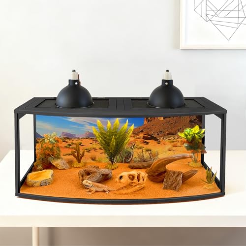 PROLEE Bearded Dragon Tank, Curved Reptile Enclosure with 3-Side Clear Acrylic Panels, Spacious Lizard Tank with Metal Mesh Top and Lockable Door for Reptile Habitat (Black, 48" Length,80 Gallons) - color: Black, size: 48"Length,80 Gallons