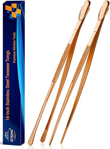 JETKONG 2 Pcs 16-Inch Extra-Large Kitchen Tweezers and Tongs - Giant Stainless Steel Food Tweezers - Rose Gold - color: Rose Gold, size: 16+16 Inch