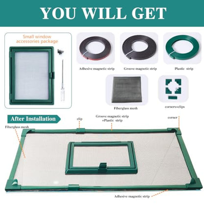 Magnetic Fish Tank Cover with Feeding Window Green Frame Grey Fiberglass Mesh, DIY Fish Tank Lid Adjustable Size Fit Tank Size Max 35''X19'' for Preventing Fish from Jumping Out and Reptile Escaping - color: Green frame fiberglass net(with a feeding windo