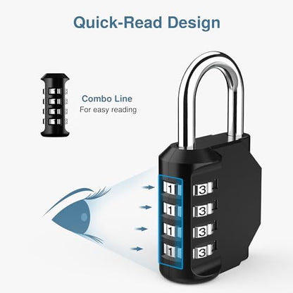 Puroma 1 Pack Combination Lock Locker 4 Digits Combo Padlock Gym Black | For School Gate Fence Toolbox Hasp Storage, Outdoor, Resettable, Weatherproof, Side Window, Crack Cut Resist, Hardened Steel - color: Black
