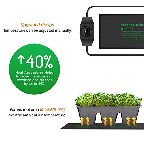 iPower 3" x 20" Seeding Heat Mat with Thermostat Temperature Adjustable Knob Durable Warm Hydroponic Plant Germination Starting Pad, Black - size: 3" x 20", style: with Adjustable Knob