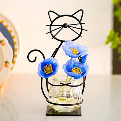 Desktop Cat Planter Propagation Station, Glass Vase Metal Stand | Cute Cat Metal Holder,Thoughtful Gift for Cat Lovers, Hydroponic Vase, Home Office Accent, Great for Small Plants & Cuttings - color: Cat
