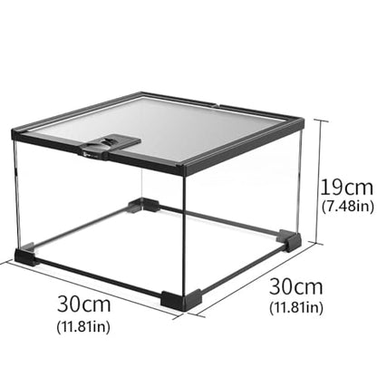 Reptile Float Glass Growth Tank, Transparent Reptile Terrarium with Wiring Hole, Eco Rainforest Feeding Box, Reptile Breeding Box Suitable for Stacking, Top Screen Ventilation Escape Proof Lid, - color: G
