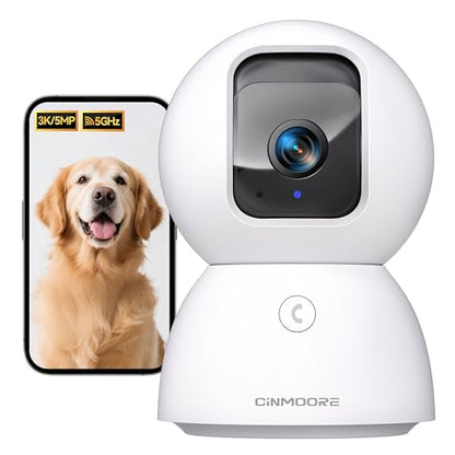 5G Security Camera Indoor, 3K Pet/Dog Camera with Speaker/Phone App, PTZ WiFi Baby Monitor Cameras for Home Security, 0-Glow Night Vision 2-Way Talk, AI Tracking Facial Recognition Time Lapse