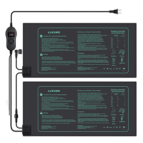 LUXBIRD 2 Pack Seedling Heat Mats with Digital Thermostat Controller, 10" x 20.75" 30W for Seed Starting, Germination, Hydroponics, Brewing, Breeding, Greenhouses (LB-HT02) - size: 2 Pack-10x20.75
