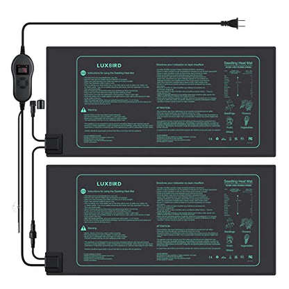 LUXBIRD 2 Pack Seedling Heat Mats with Digital Thermostat Controller, 10" x 20.75" 30W for Seed Starting, Germination, Hydroponics, Brewing, Breeding, Greenhouses (LB-HT02) - size: 2 Pack-10x20.75