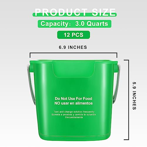 Lallisa 12 Pcs 3 Quart Cleaning Bucket Small Sanitizing Square Bucket Detergent Pail for Home Office Commercial Restaurant Kitchen Bathroom School (Green) - color: Green