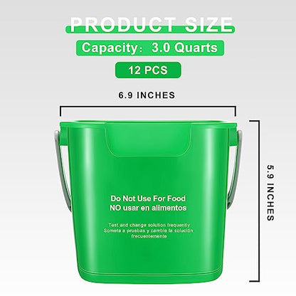 Lallisa 12 Pcs 3 Quart Cleaning Bucket Small Sanitizing Square Bucket Detergent Pail for Home Office Commercial Restaurant Kitchen Bathroom School (Green) - color: Green