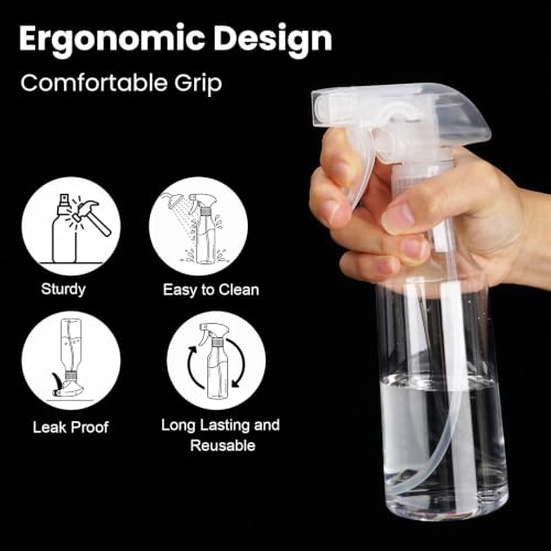 2 Pack 360° Reverse Plastic Spray Bottles 10oz Empty Spray Bottle | Adjustable Nozzle, 310ml Fine Mist Spray Bottle for Hair, Cleaning Solutions, Cooking, Plant, Essential Oils, Clear - color: A-Clear