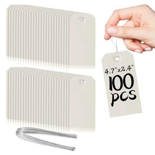 100 Pieces Plastic Shipping Tags with Wires Blank Labeling Tags Waterproof Hang Tags with Reinforcement Hole Durable Wire Tags Labels Stacking Tags for Equipment Parts (Grey, 4 3/4" x 2 3/8") - color: Grey, size: 4 3/4" x 2 3/8"