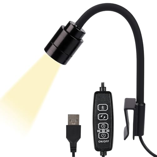 Mini Aquarium Spotlight with Timer, Clip-On Gooseneck Lamp, 15°-90° Zoom | Tri-Color White/Warm White/Warm Light, Dimmable 3W USB, 5.2 In Gooseneck, Fits Glass Up To 8mm - color: Black - with Timer
