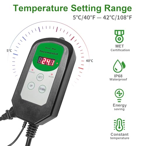 Seedling Heat Mat and Digital Thermostat Combo Set, MET-Certified Plants Heating Mat Warm Hydroponic,Germination, Indoor Gardening, Greenhouse - size: 10*20.75"- set