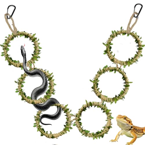 Snake Climbing Rings for Ball Python & Corn Snake,Reptile Hanging Climbing Ring, Snake Habitat Decor Vines with Artificial Leaves, Ball Python, Lizard, Gecko, Arboreal Reptiles Terrarium (Green) - color: Green