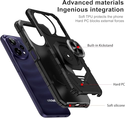 for Cricket Icon Pro SN512C 2026 Robotic Ring Stand Hybrid Cover Phone Case + Extreme Band (Black) - color: Black