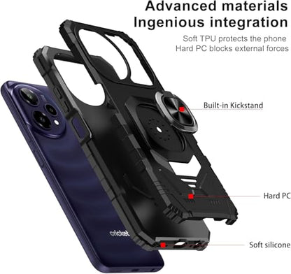 for Cricket Icon Pro SN512C 2026 Robotic Ring Stand Hybrid Cover Phone Case + Extreme Band (Black) - color: Black