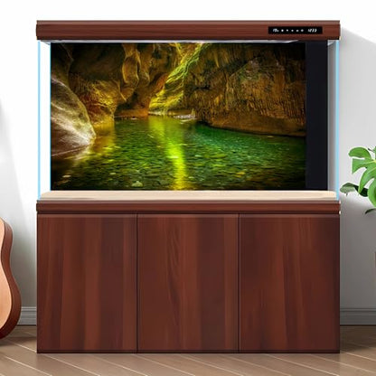 Cave Aquarium Background Natural Rock Caves Fish Tank Background Stream Rocky Mountain Reptile Tank Backgrounds Tranquil Green Toned Cave Streams Meanders Reptile Enclosure Backgrounds 24x12in - color: Green_Brown, size: 24(W)x12(H)inches/ 60(W)*30cm(H)