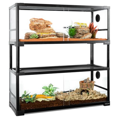 REPTI ZOO Double Stacked Reptile Tank 30" x 12" x 32", 40 Gallon Stackable Glass Terrarium with Sliding Doors, Top Ventilation, Space Efficient Enclosures for Bearded Dragon, Lizard, Snake, Gecko