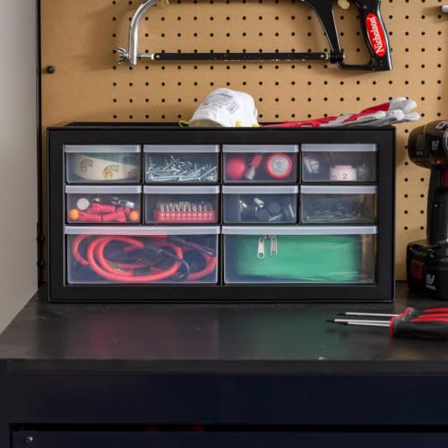 IRIS USA Plastic Storage Drawer Organizer, 10 Drawer Cabinet, 2 Pack, Black | Made in USA organizer stores hardware, beads, screws, classroom supplies, crafts, building bricks, and hobby items. - color: Black, size: 10 Drawer - 2 Pack